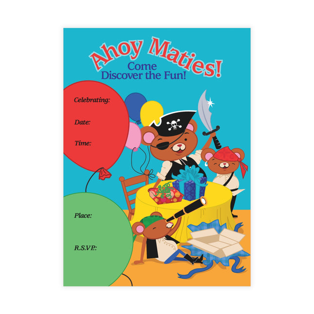 Pirate Bear Party Invitation! Bundles of 10, 30, 50 Pieces Available (envelopes included)