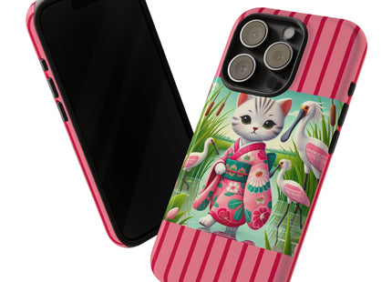 Geisha Kitten Strolls Among the Spoonbills Phone Cases