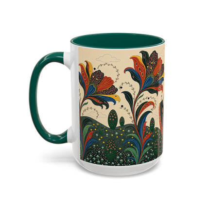 🌺🦋 The Enchanted Floral Voyage Colorful Mug – Art Deco Botanical Whimsy