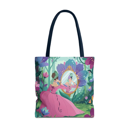 🌸🪞 The Lady Of The Enchanted Garden Mirror Tote Bag – Art Deco Floral Fantasy