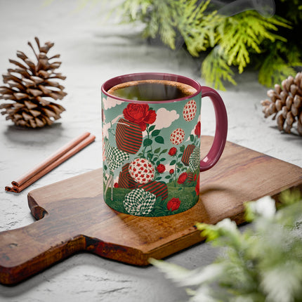 🌹💚 The Scarlet Rose Checkerboard Garden Colorful Mug – Art Deco Floral Whimsy