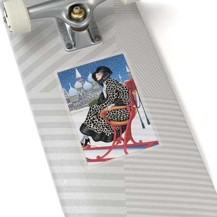 Elegant Winter Woman in Sleigh Kiss-Cut Stickers (4 Sizes)
