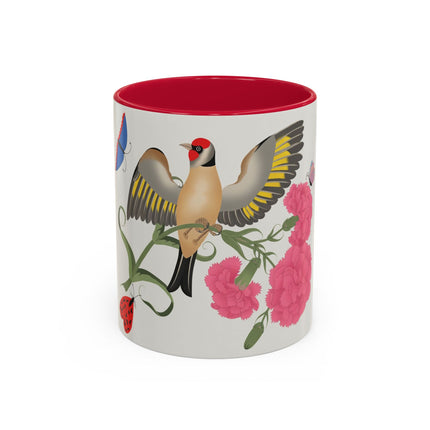 Goldfinch & Pink Flowers Colorful Mugs – Vibrant Spring & Bold Beauty