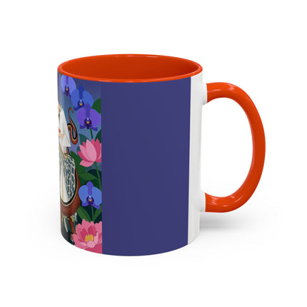 The Lady And The Garden Dragon Colorful Mugs – Art Deco Mythical Botanical Elegance