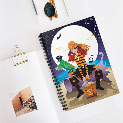 Moonlit Pirate Halloween Spiral Notebook - Ruled Line