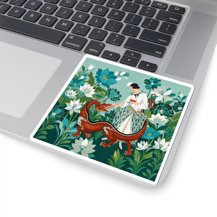 🐉🌿 The Dragon Keeper Kiss-Cut Stickers – Art Deco Floral Fantasy