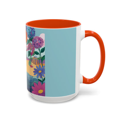 The Lady Of The Coral Parasol Colorful Mugs – Art Deco Coastal Elegance