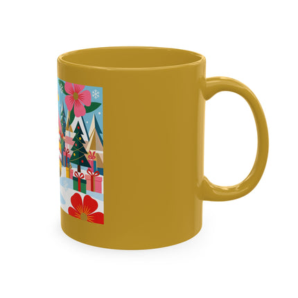 🎄🌸 The Lady Of The Striped Christmas Garden Ceramic Mug – Art Deco Holiday Whimsy