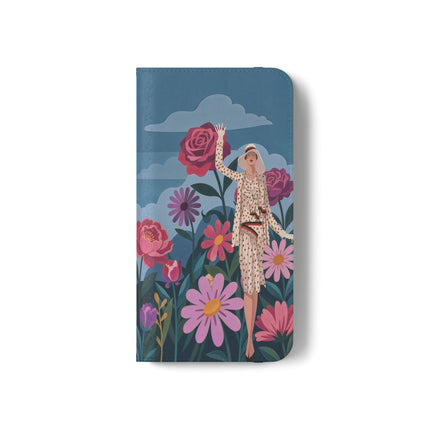 🌸☁️ The Lady Among The Giant Flowers Flip Case – Art Deco Floral Fantasy