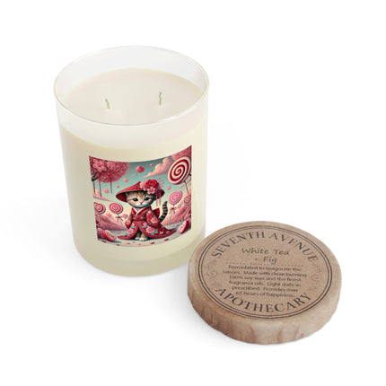Whimsical Geisha Kitten in a Valentine Garden Scented Candle - Full Glass, 11oz