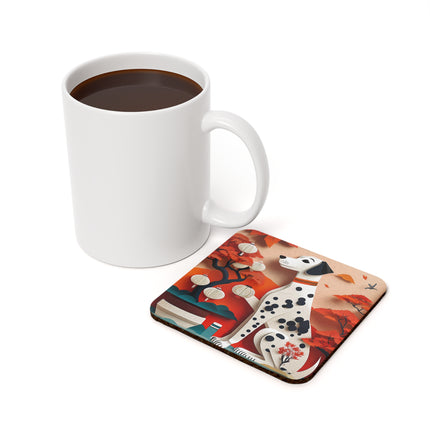 Dalmatian at an Autumn Bonsai Exhibition Cork Back Coaster