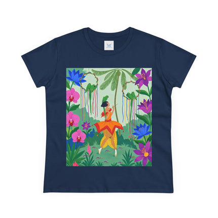 🌺🦜 The Tropical Garden Serenade Cotton Tee – Colorful Art Deco Fantasy