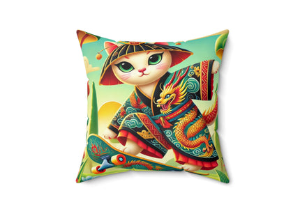 Dragon Dance on Wheels Spun Polyester Square Pillow