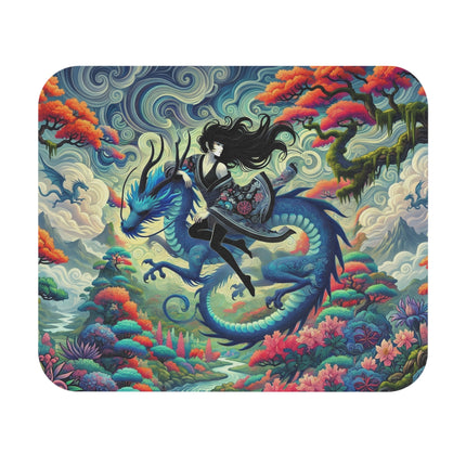 Mystic Guardian of the Sky Mouse Pad – Warrior Fairy & Turquoise Dragon