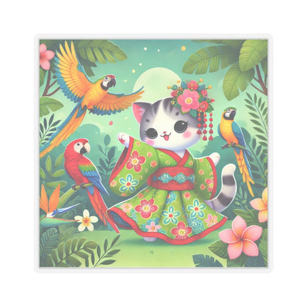 Parrot Dance of the Geisha Kitten Kiss-Cut Stickers (4 Sizes)