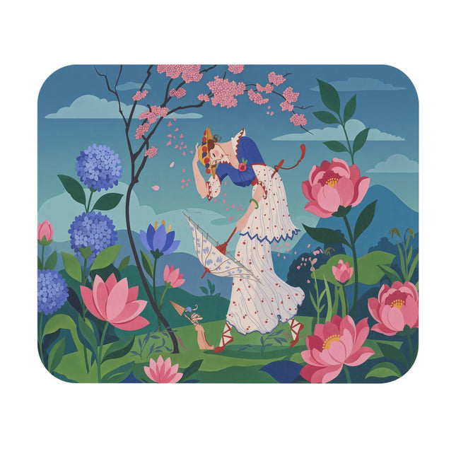 🌸☂️ The Lady Of The Fallen Parasol Mouse Pad – Art Deco Garden Whimsy