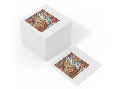 Halloween Rabbit’s Kabuki Jack-o’-Lanterns White Coined Napkins