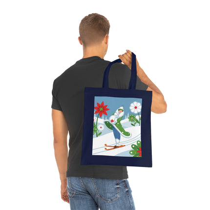 🎿🌺 The Winter Garden Skier Cotton Tote Bag – Colorful Winter Adventure
