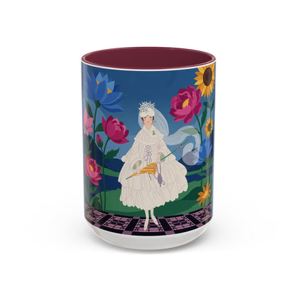 The Lady Of The Golden Parasol Colorful Mugs – Art Deco Botanical Elegance