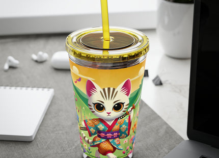 Samurai Kitten Sunsplash Tumbler with Straw, 16oz