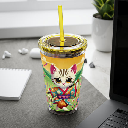 Samurai Kitten Sunsplash Tumbler with Straw, 16oz