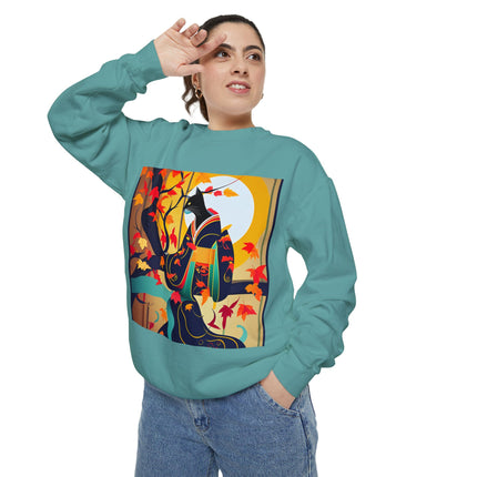 Black Cat in Kimono Unisex Garment-Dyed Sweatshirt