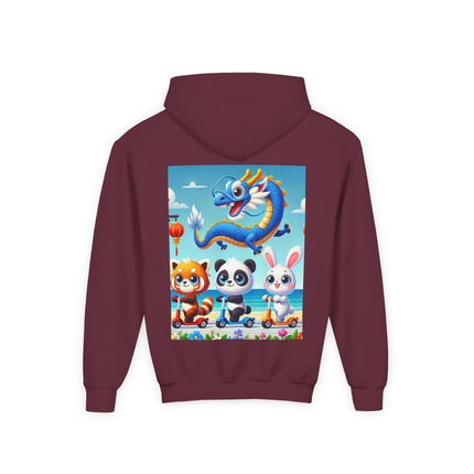 Seaside Scooter Friends Youth Hooded Sweatshirt – Coastal Fun & Playful Adventure