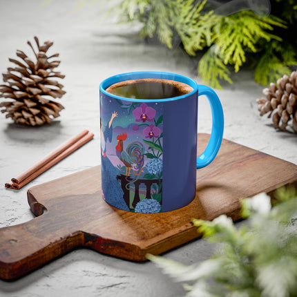The Lady And The Morning Song Colorful Mugs – Art Deco Botanical Elegance