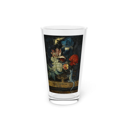 A Still Life With Tulips and Flowers in a Vase on a Marble Ledge Glass, 16oz