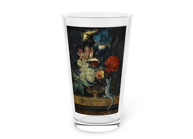 A Still Life With Tulips and Other Flowers in a Vase on a Marble Ledge by Willem van Aelst Glass, 16oz