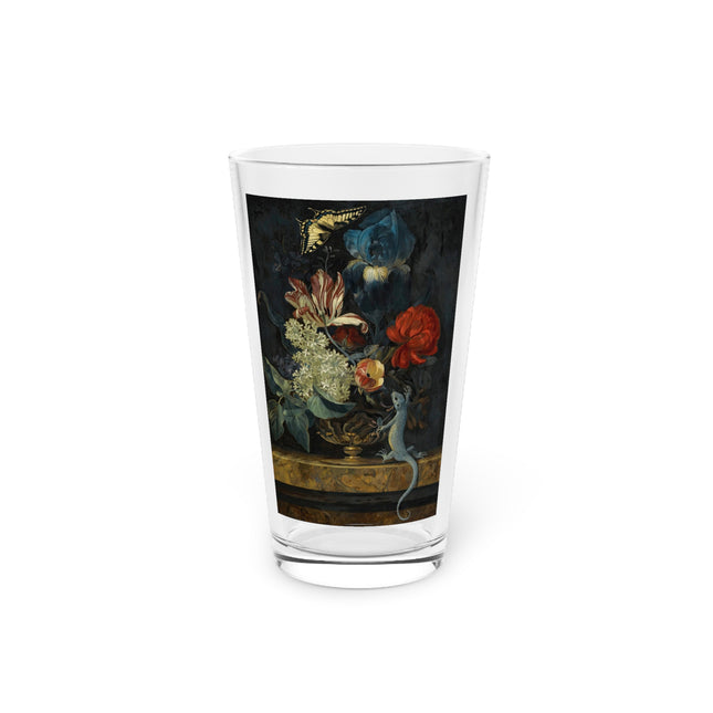 A Still Life With Tulips and Flowers in a Vase on a Marble Ledge Glass, 16oz