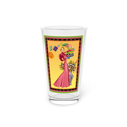 Elegant Holiday Woman with Gifts Glass, 16oz