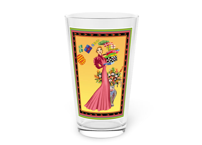 Elegant Holiday Woman with Gifts Glass, 16oz