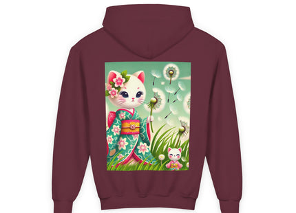 Geisha Kitten and the Dandelion Wish Youth Heavy Blend Hooded Sweatshirt