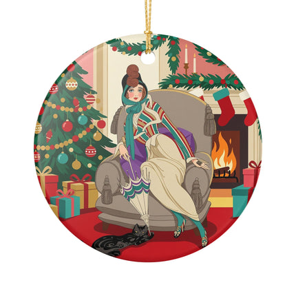 🖤🔥 The Lady Of The Christmas Hearth Ceramic Ornament – Art Deco Holiday Elegance