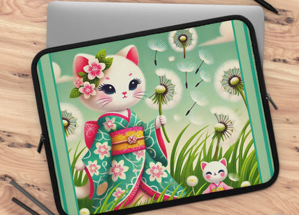 Geisha Kitten and the Dandelion Wish Laptop Sleeve