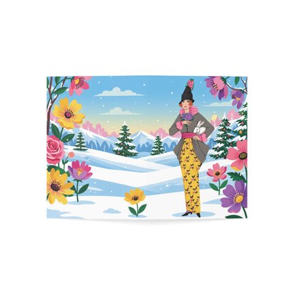 🐇🌸 The Lady Of The Winter Rabbit Greeting Card – Art Deco Holiday Fantasy