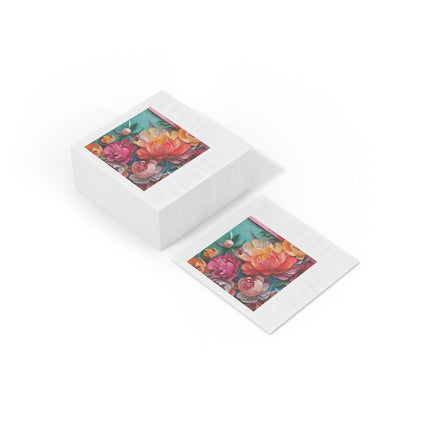 Peonies in Full Bloom White Coined Napkins