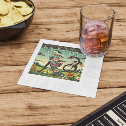 The Dragon Fairy’s Stride White Coined Napkins