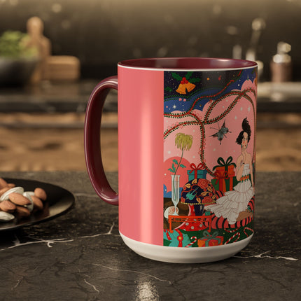 🎀🎄 Christmas Morning In The Rose Parlor Colorful Mug – Art Deco Holiday Fantasy