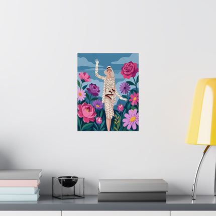🌸👒 The Lady Of The Grand Flower Garden Matte Vertical Poster – Art Deco Fashion Illustration