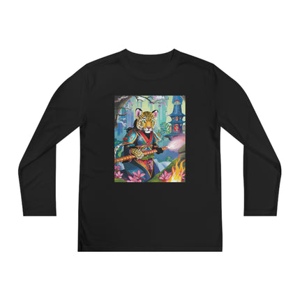Cyberpunk Leopard Youth Long Sleeve Competitor Tee – Neon Magic & Futuristic Adventure