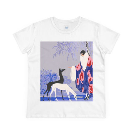 🦌🌸 The Lady Of The Graceful Deer Cotton Tee – Art Deco Garden Elegance