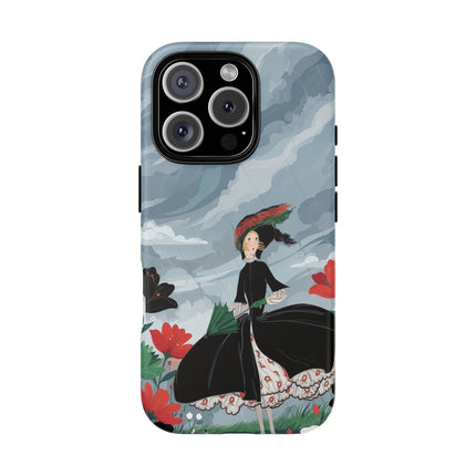 🌧️🌺 The Stormy Flower Walk Phone Case – Art Deco Floral Fashion