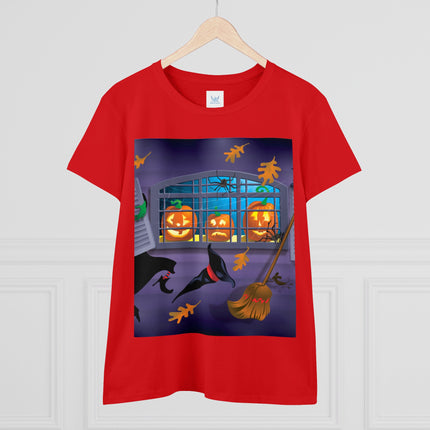 Whimsical Halloween Mischief Women's Midweight Cotton Tee
