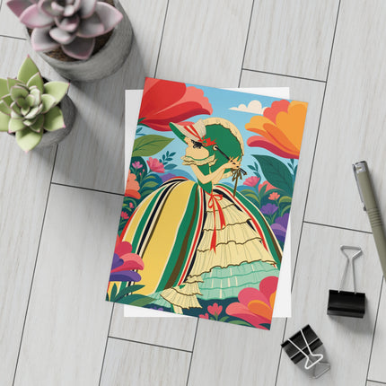 🌺🎀 The Girl In The Striped Garden Postcards With Envelopes – Art Deco Floral Fashion
