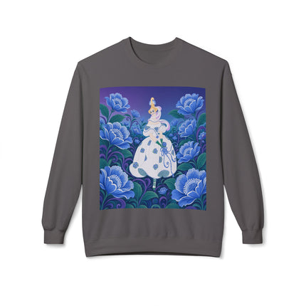 💙🌸 The Enchanted Blue Blossom Garden Midweight Crewneck Sweatshirt – Art Deco Floral Elegance