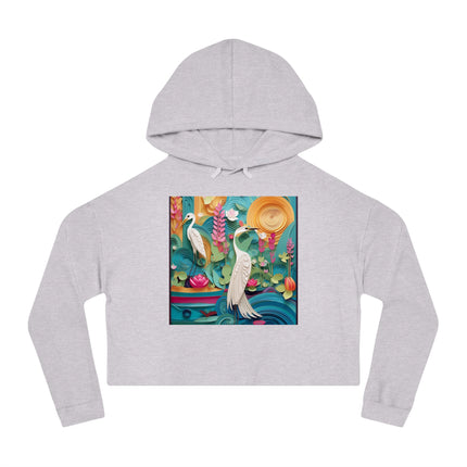 Elegant Egret Oasis Women’s Cropped Hooded Sweatshirt