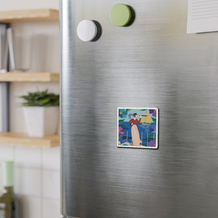 🌊🔭 The Lady Of The Seaside Lookout Die-Cut Magnets – Art Deco Nautical Adventure