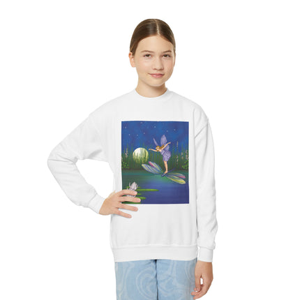 Fairy on a Dragonfly Youth Crewneck Sweatshirt – Enchanting Moonlit Fantasy